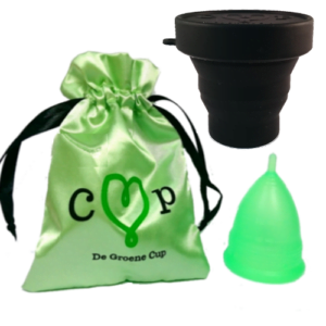 De Groene Cup herbruikbare menstruatiecup + Magnetron sterilisator (Maat: Model II (Large))